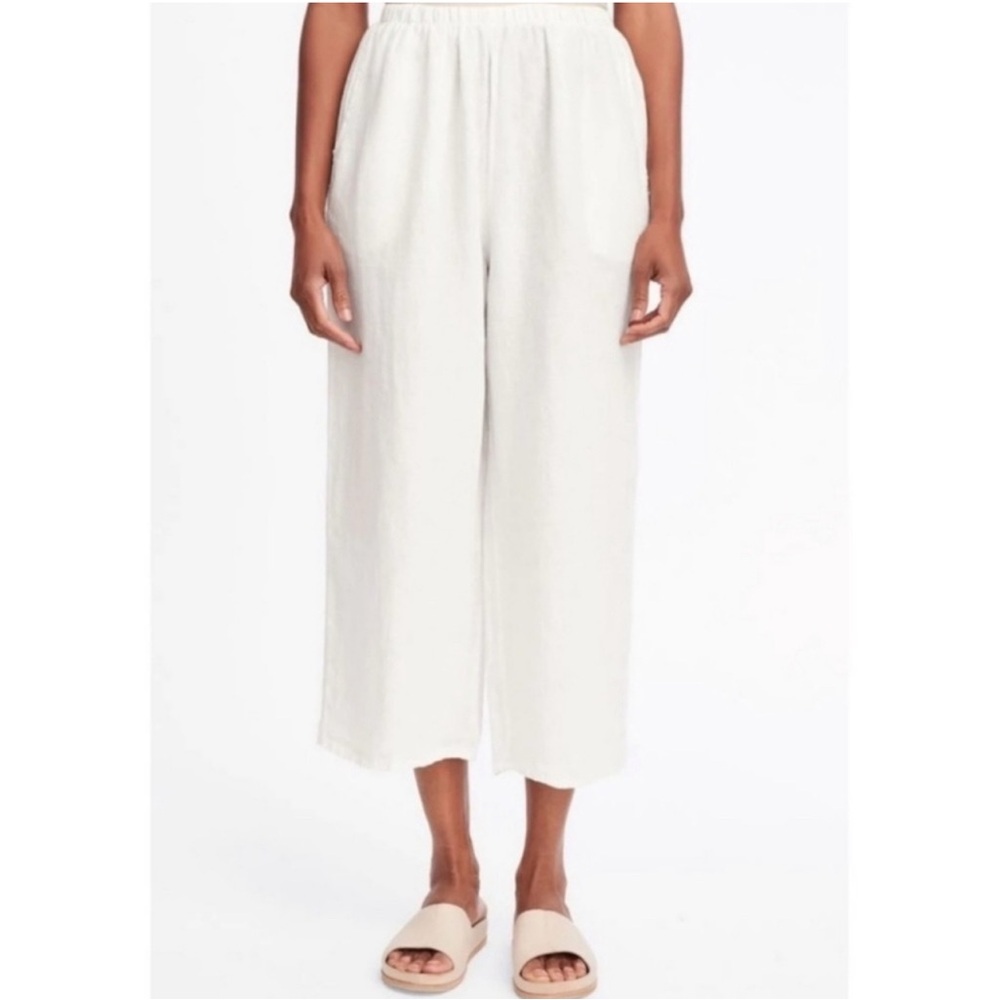 FLAX Linen Wide Leg Crop White Pant Size Medium